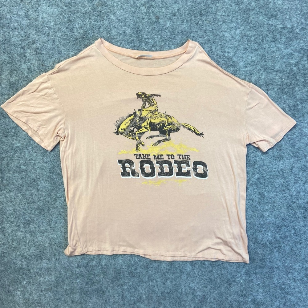 Wst Cst Graphic Tee Women Medium Peach Take Me To The Rodeo Western Boxy Shirt